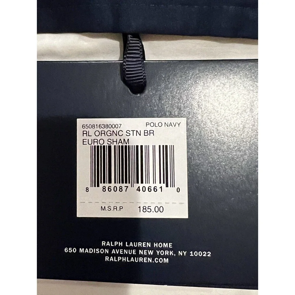 LOT 2 Ralph Lauren RL Organic Sateen Border European Shams 26x26” Polo Navy NEW